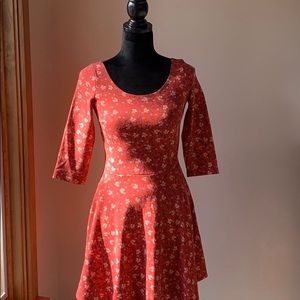 Red floral skater dress.